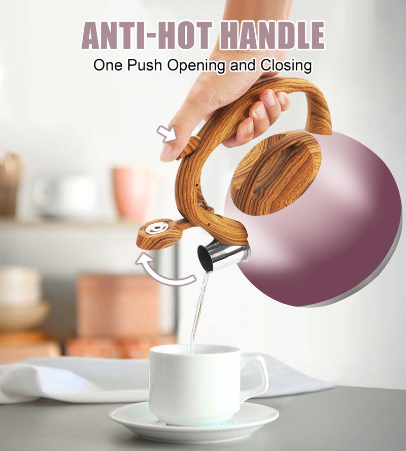 Foedo Tea Kettle for Stove Top, 3.2QT Whistling Tea Pots with Wood Parttern Handle, Stainless Steel Teapot for Home and Kitchen (Purple Gradient) - Image 5