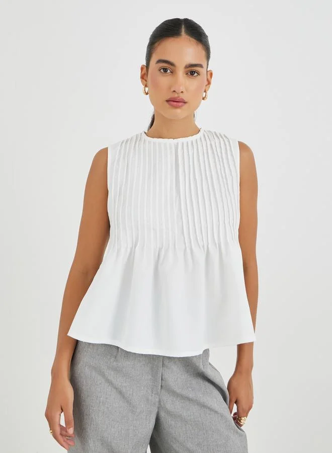 Styli Styli Pleated Peplum Ruffled Hem Top