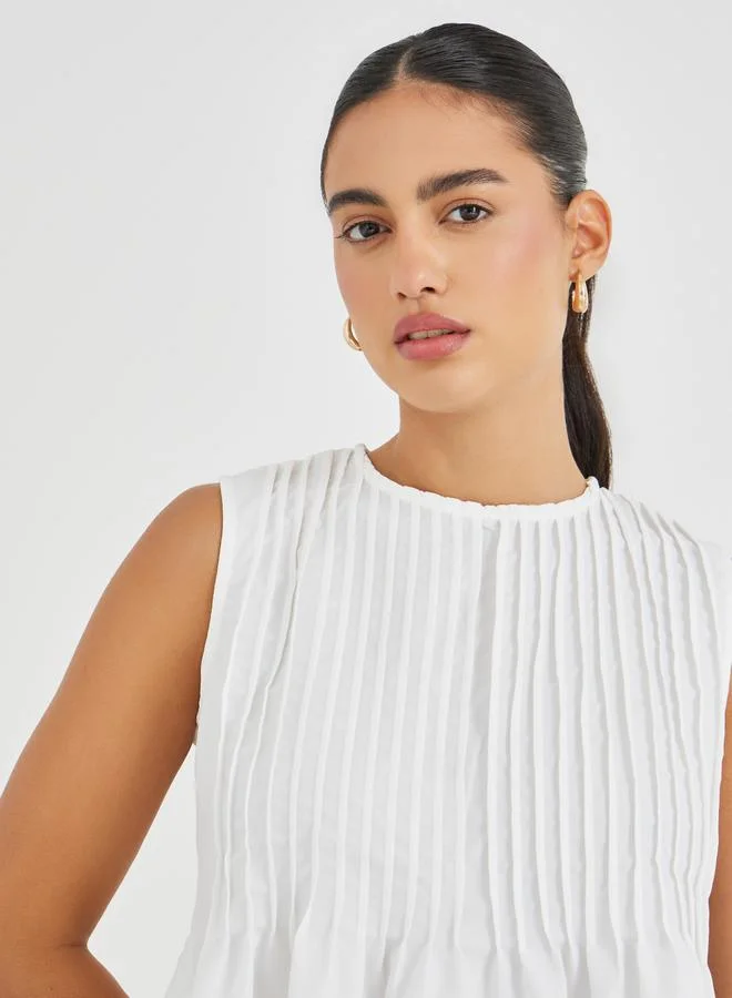 Styli Styli Pleated Peplum Ruffled Hem Top