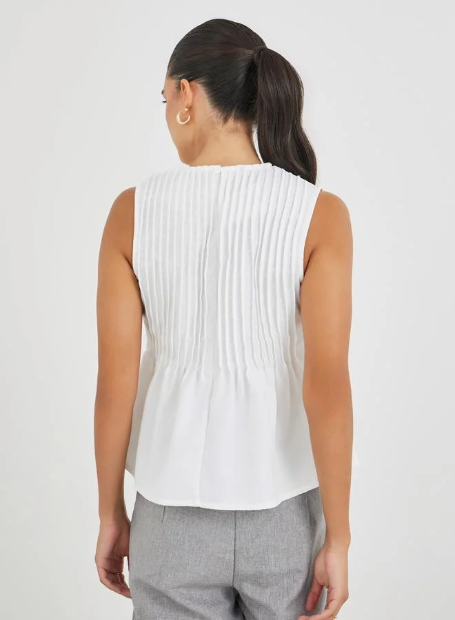 Styli Styli Pleated Peplum Ruffled Hem Top