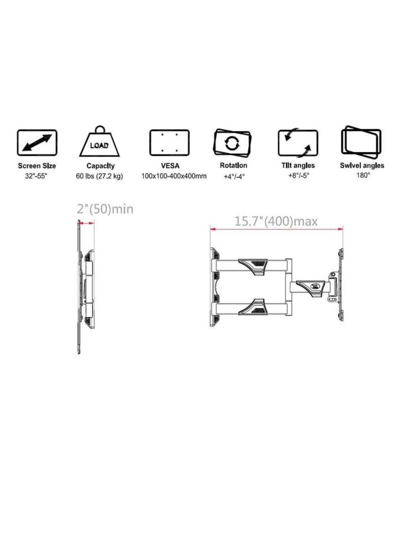Full Motion TV Wall Mount for Most 32-55 Inch Computer Monitors and TVs，Adjustable Tilting, Rotating.Weight up to 60lbs - Image 5