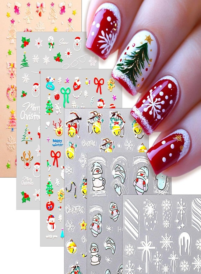 WAFOLOZE Christmas Nail Stickers for Women Girls & Kids，5D Christmas Nail Decals with Snowman Snowflake Elk Deer Snowman Xmas Tree Designs Winter Cartoon Nail Art DIY Decor Holiday Nail Stickers 6 Sheets - Image 1