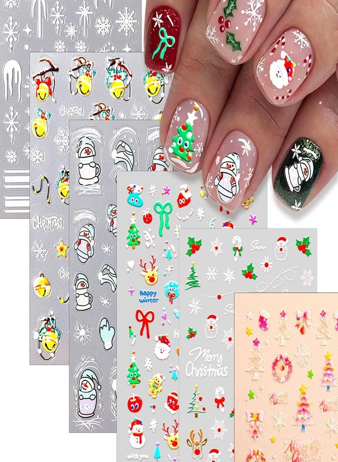 WAFOLOZE Christmas Nail Stickers for Women Girls & Kids，5D Christmas Nail Decals with Snowman Snowflake Elk Deer Snowman Xmas Tree Designs Winter Cartoon Nail Art DIY Decor Holiday Nail Stickers 6 Sheets - Image 2