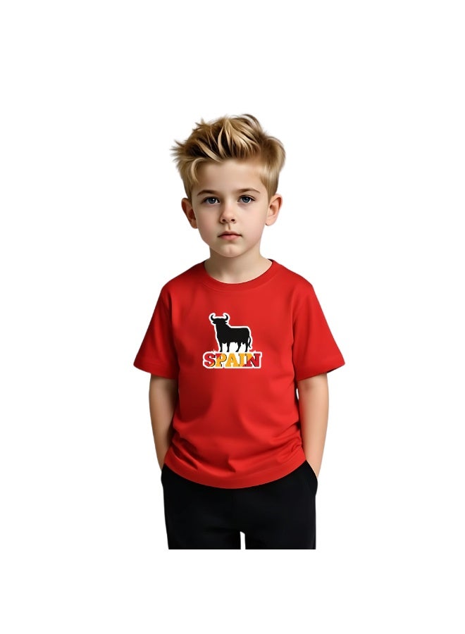 Spain Kids T-Shirt for Boys - Round Neck Short Sleeve Cotton T-Shirt - Soft and Comfortable Kids Boys Tshirt - Perfect for Spanish Souvenirs - Image 1