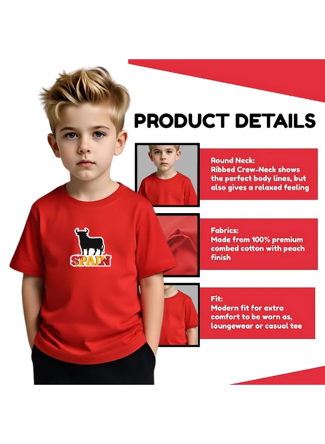 Spain Kids T-Shirt for Boys - Round Neck Short Sleeve Cotton T-Shirt - Soft and Comfortable Kids Boys Tshirt - Perfect for Spanish Souvenirs - Image 4