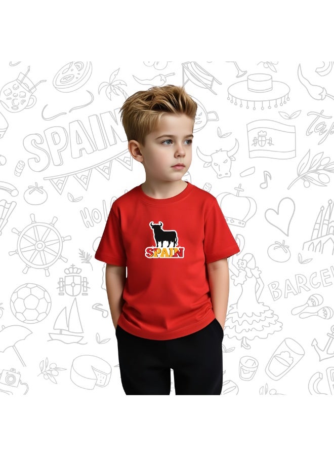 Spain Kids T-Shirt for Boys - Round Neck Short Sleeve Cotton T-Shirt - Soft and Comfortable Kids Boys Tshirt - Perfect for Spanish Souvenirs - Image 3