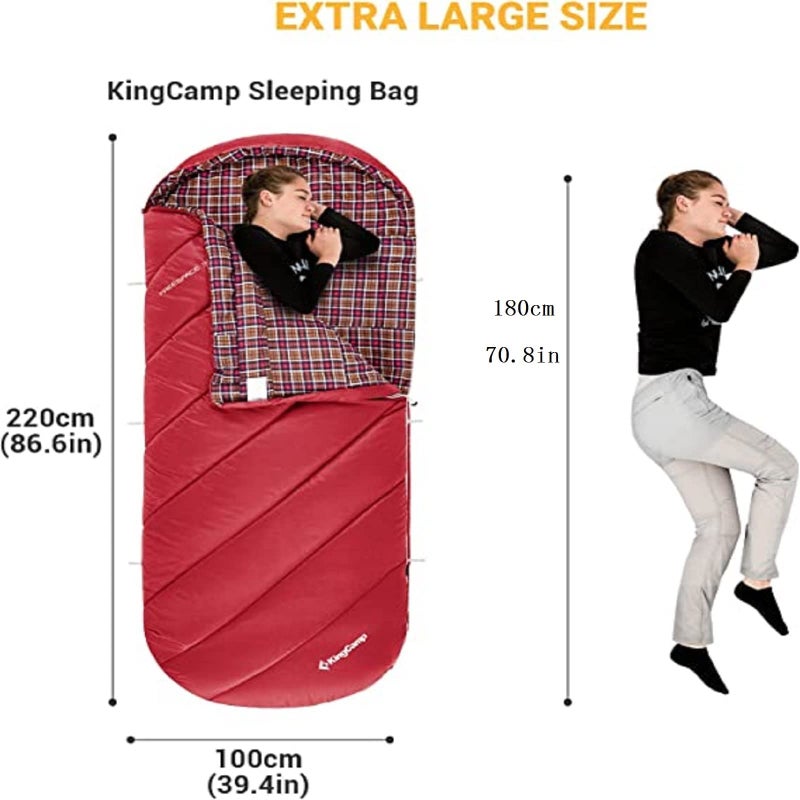 KingCamp Sleeping Bag XL 3-4 Seasons Cotton Flannel Extra Large 220x100cm for Adults Extreme -8℃ Compact Portable Comfortable Professional Warm for Camping Hiking Outdoor Indoor - Image 2