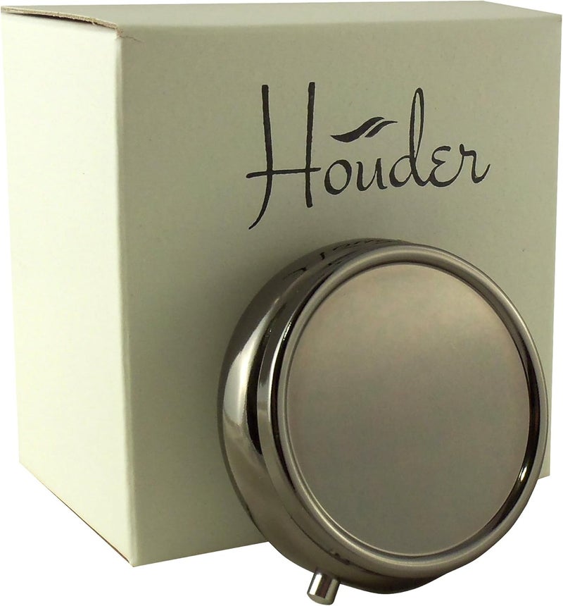 Houder Classy Gray Metal Pill Box Decorative Pill Case with Gift Box - Carry Your Meds in Style (Round)