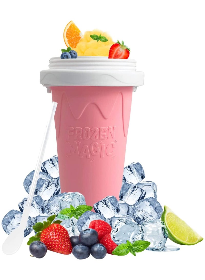 SYOSI صانعة الثلج كوب سفر محمولة مزدوجة الطبقة كوب سيليكا لمشروبات الصيف الساخنة سموذي سيليكون للأطفال والبالغين وردي 300 مل - Image 1