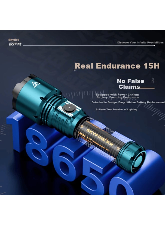 SkyFire Tianhuo Flashlight High Brightness Long Battery Life Outdoor Survival Zoomable Military Laser Rechargeable Home Use - Image 4