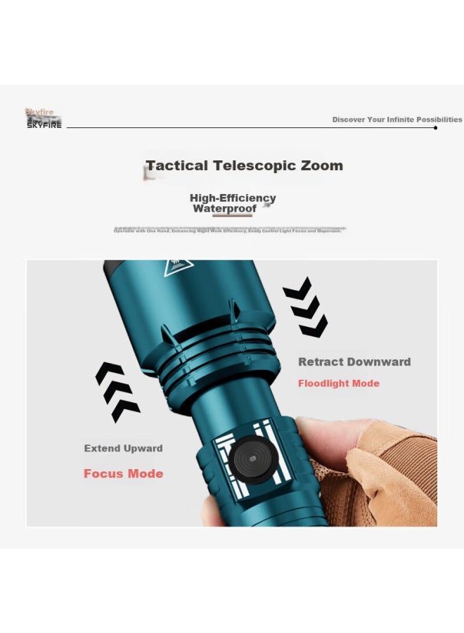 SkyFire Tianhuo Flashlight High Brightness Long Battery Life Outdoor Survival Zoomable Military Laser Rechargeable Home Use - Image 5