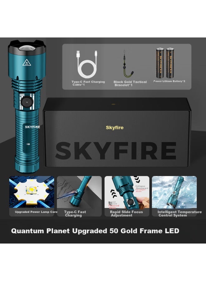 SkyFire Tianhuo Flashlight High Brightness Long Battery Life Outdoor Survival Zoomable Military Laser Rechargeable Home Use - Image 3