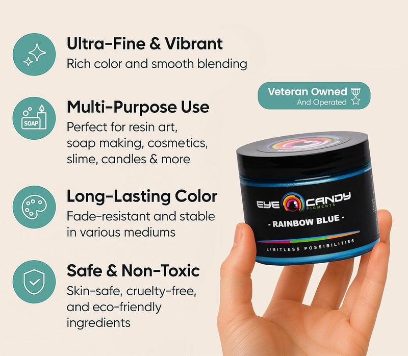 Eye Candy Mica Powder Pigment “Rainbow Blue” (50g) Multipurpose DIY Arts and Crafts Additive | Woodworking, Epoxy, Resin,Natural Bath Bombs, Paint, Soap, Nail Polish, Lip Balm - Image 3