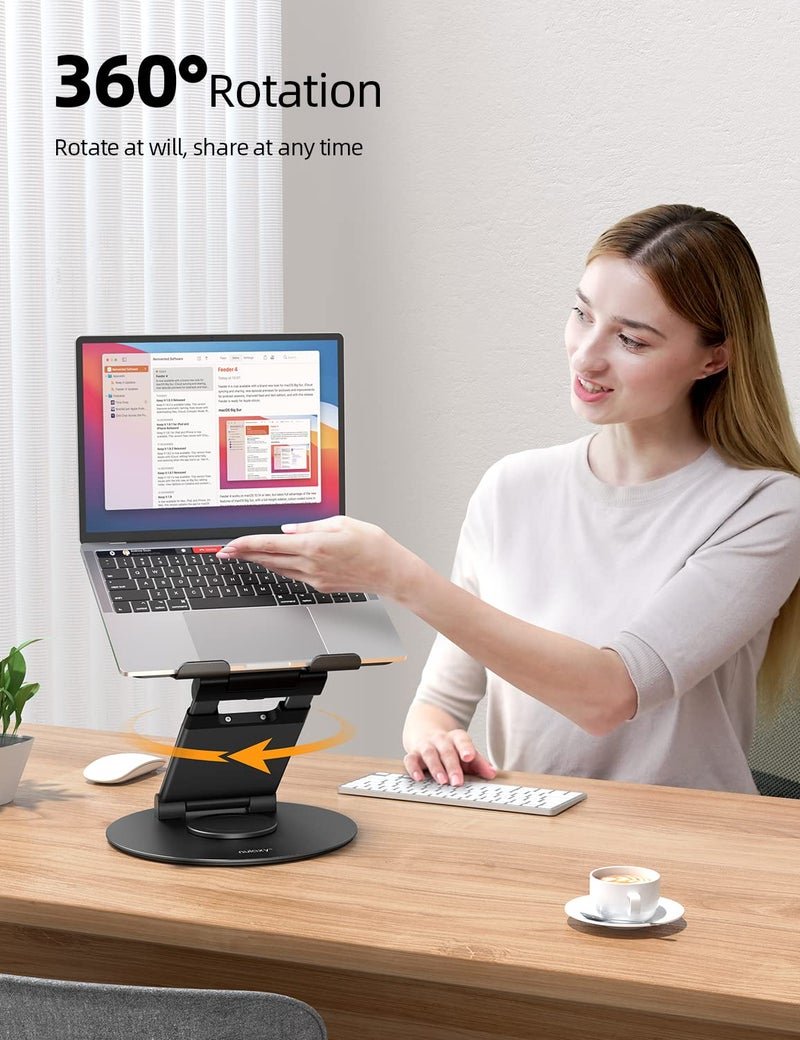 Nulaxy Telescopic 360 Rotating Laptop Stand for Desk Adjustable Height Swivel Pull Out Design Ergonomic Laptop Riser Fits All 10-17" Laptops Computer MacBook, Black - Image 2