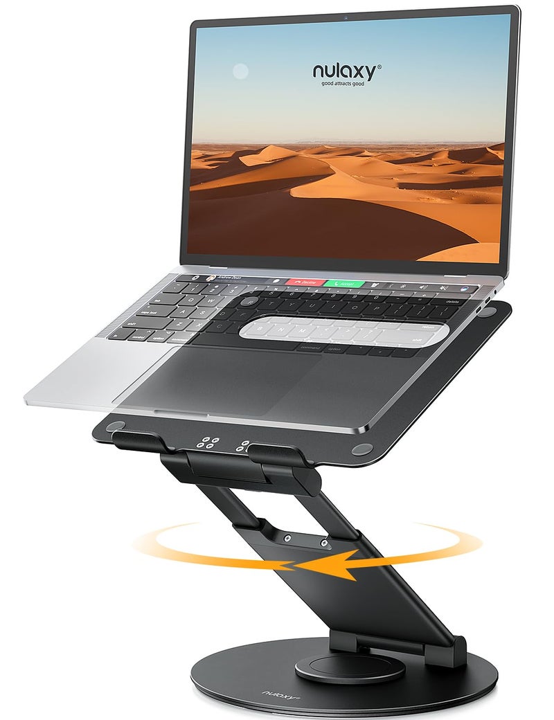Nulaxy Telescopic 360 Rotating Laptop Stand for Desk Adjustable Height Swivel Pull Out Design Ergonomic Laptop Riser Fits All 10-17" Laptops Computer MacBook, Black - Image 1