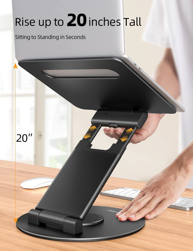 Nulaxy Telescopic 360 Rotating Laptop Stand for Desk Adjustable Height Swivel Pull Out Design Ergonomic Laptop Riser Fits All 10-17" Laptops Computer MacBook, Black - Image 3