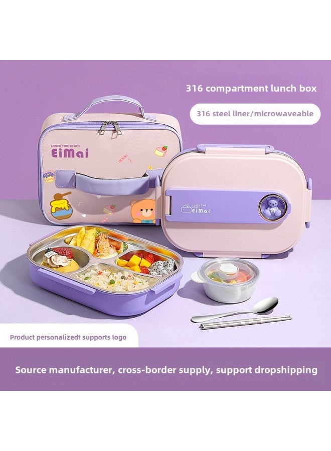 316 Stainless Steel Children's Lunch Box Primary School Students Special Compartment Lunch Box Insulation Portable Lunch Box With Food For Office Workers-Specifications:Space Capsule Lunch Box-two-compartment Rabbit  - Image 2