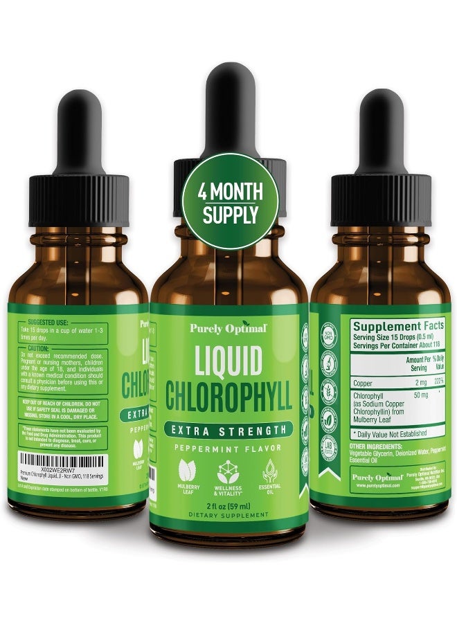 Purely Optimal Premium Chlorophyll Liquid Drops - 100% Natural & Gluten Free Liquid Chlorophyll - Non GMO, 118 Servings - Image 1