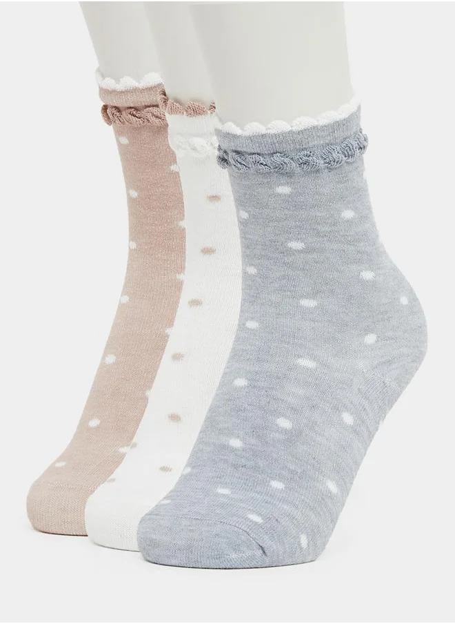 ستايلي Styli Set of 3 - Polka Dots Crew Socks