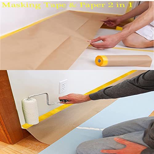 xianshengle Masking Paper Paint Masking Paper with Adhesive20 Inch x 50 Feet Painters Paper Roll Tape and Drape Painters Paper for Auto Body Masking Wall Covering and Paint Masking 20 inch x 50feet 1 - Image 3