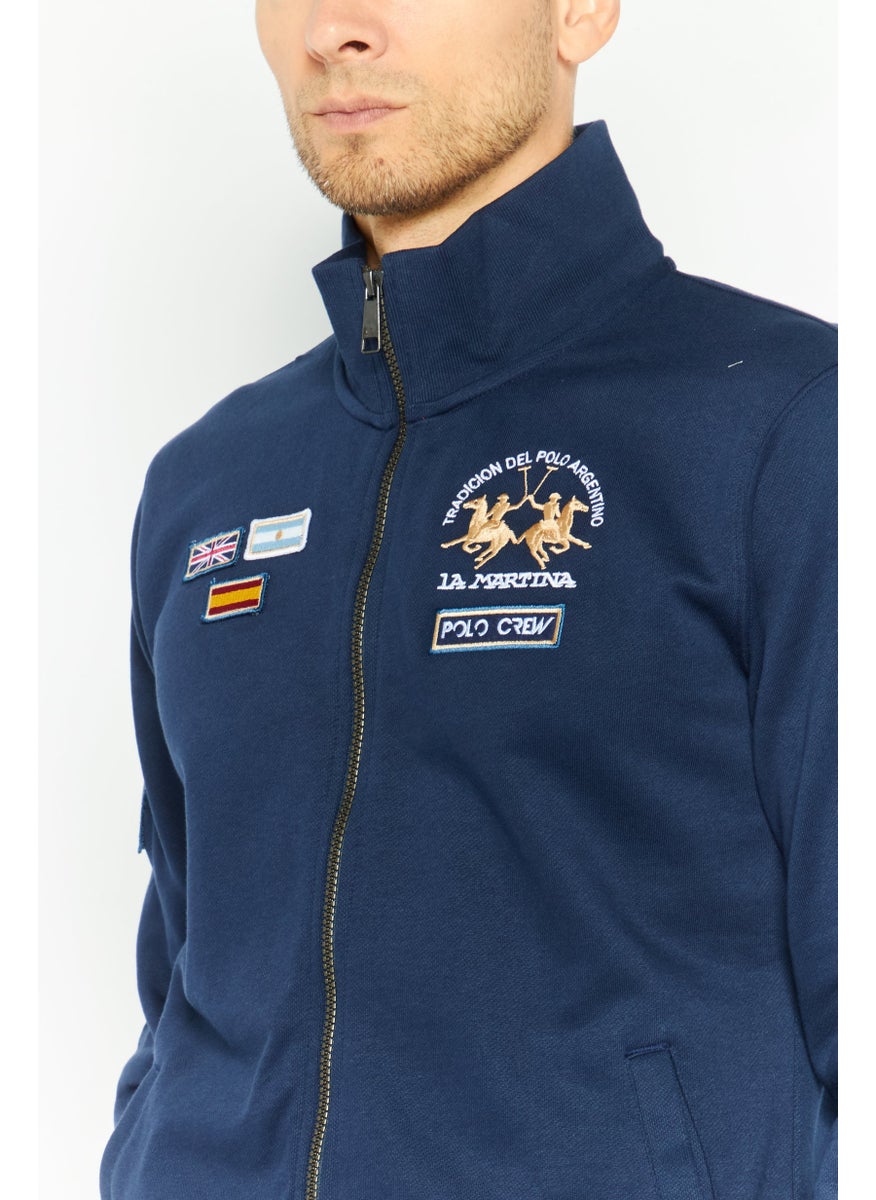 La Martina Men Mock  Neck Brand Logo Long Sleeves Sweatshirt, Blue  - Image 4