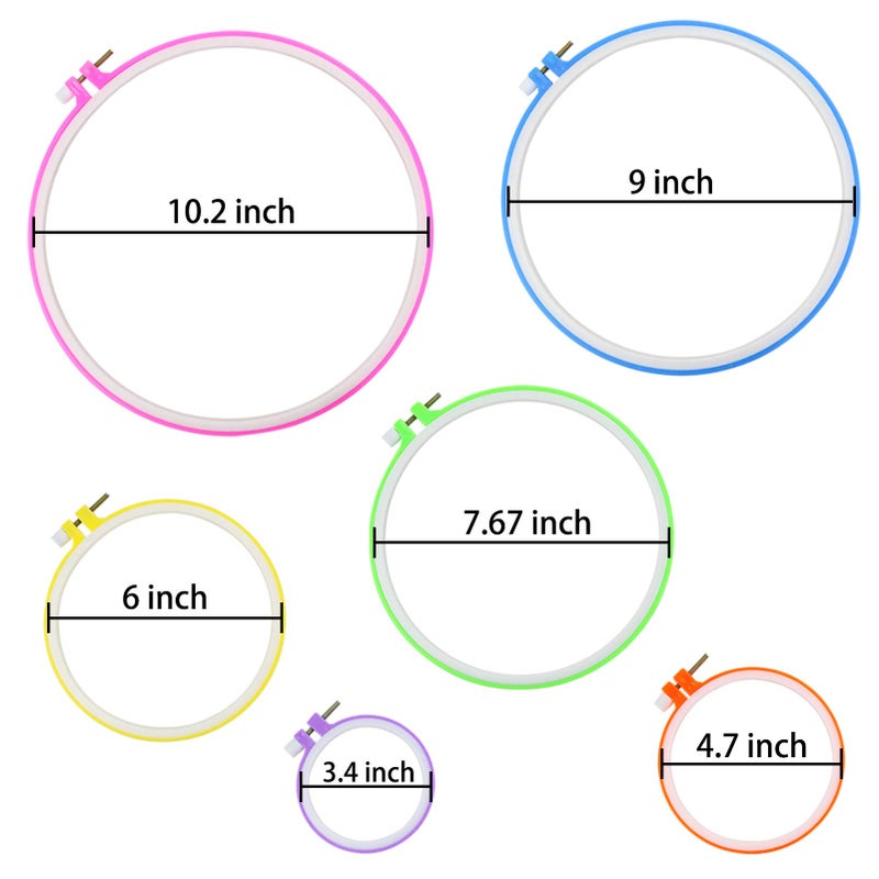 Similane 6 Pieces Embroidery Hoops, Plastic Circle Cross Stitch Hoop Ring 3.4 inch to 10.2 inch (Multicolor) for Embroidery and Cross Stitch - Image 3