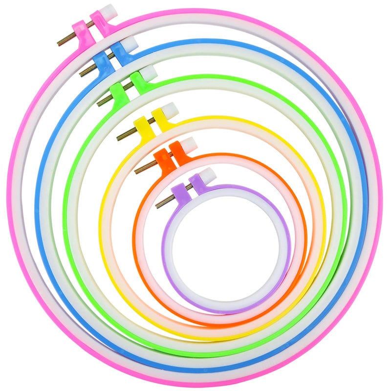 Similane 6 Pieces Embroidery Hoops, Plastic Circle Cross Stitch Hoop Ring 3.4 inch to 10.2 inch (Multicolor) for Embroidery and Cross Stitch - Image 1