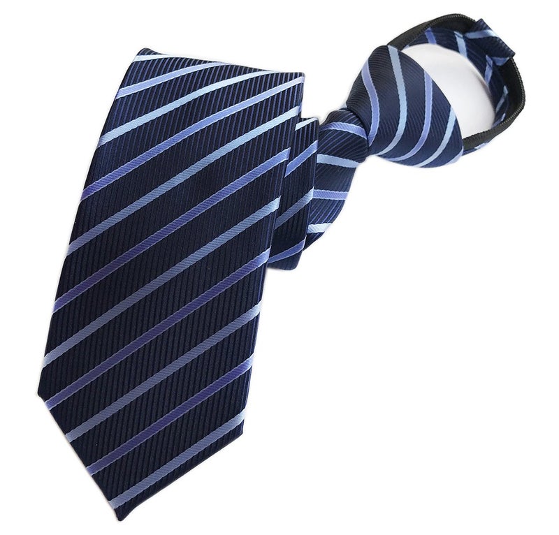 Ctskyte Men Navy Blue Striped Jacquard Zipper Silk Tie wholesale Necktie Gift for Friend - Image 1