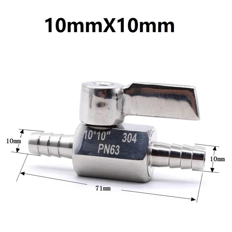 304 Stainless Steel Handle Mini Ball Valve 10X10mm 2Pcs for Water Gas Hose Barb - Image 3