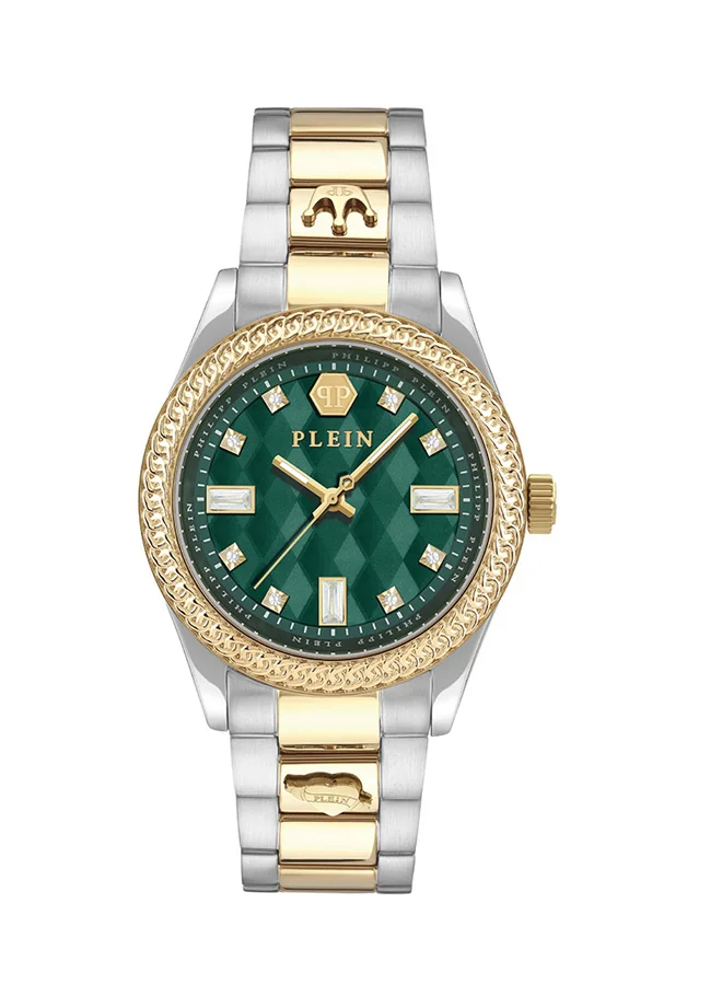 PHILIPP PLEIN QUEEN Women's 38mm Watch by Philipp Plein with Emerald Green Dial, Gold & Stainless Steel Case, Crystal-Indices, Regal Design & 50m Water Resistance