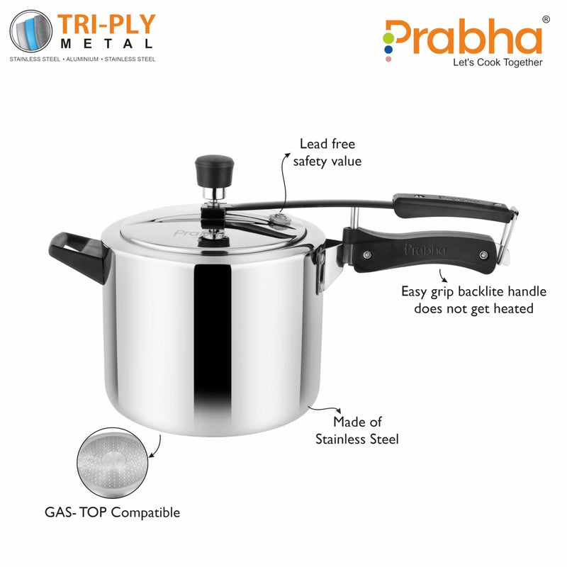 Prabha Stainless Steel Tri-Ply Prochef Pressure Cooker - 3L, Best For Home & Kitchen, Quick & Easy Cooking - Image 2