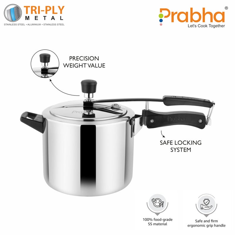Prabha Stainless Steel Tri-Ply Prochef Pressure Cooker - 3L, Best For Home & Kitchen, Quick & Easy Cooking - Image 4