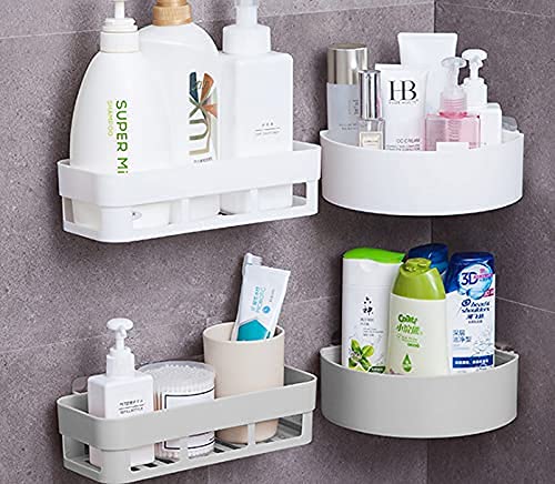 LumberWall Shelves Kitchen Bathroom Plastic Shelf Self-Adhesive Corner Stand Organizer Accessories Without Drilling Multipurpose Wall Holder Bathroom Storage Rack Box Strong Shower Rack White - Image 3
