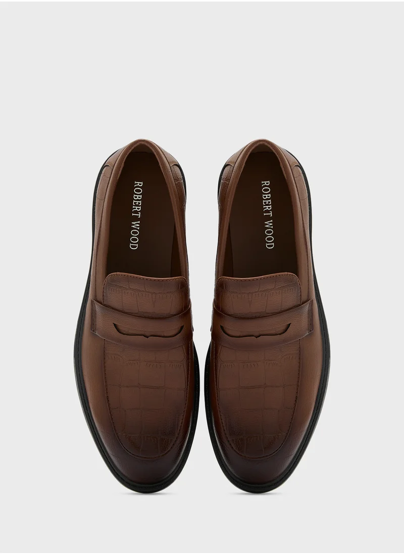 Robert Wood Croc Emboss Detail Formal Slip Ons