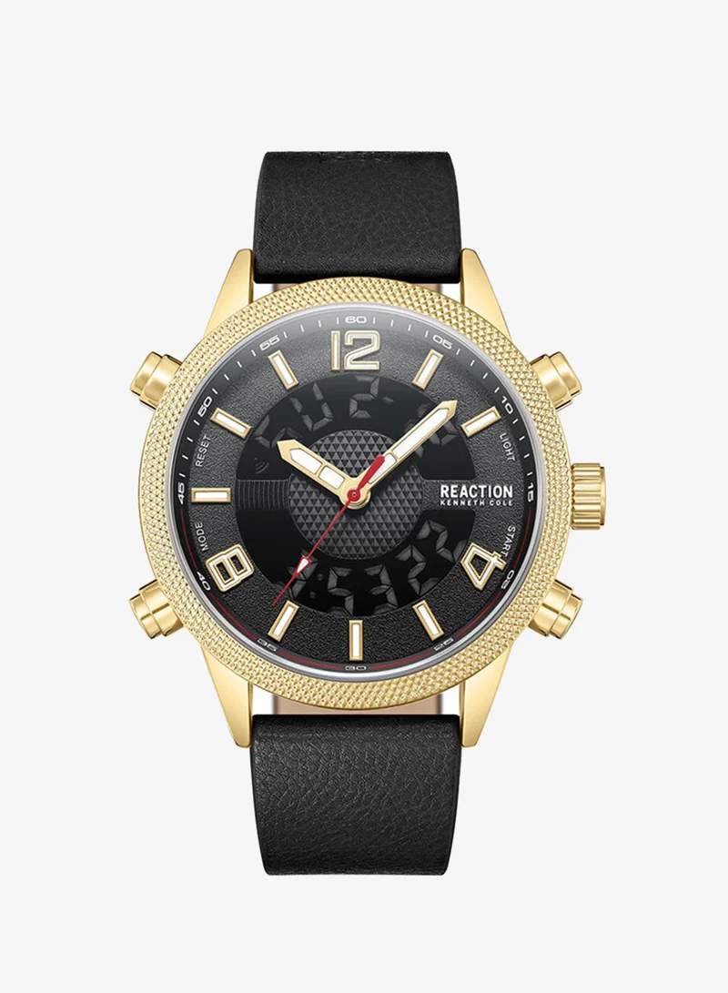 Kenneth Cole Reaction Analogue - Digital Gents Watch With Black Synthetic Leather Strap 45mm - KRWGD9006502