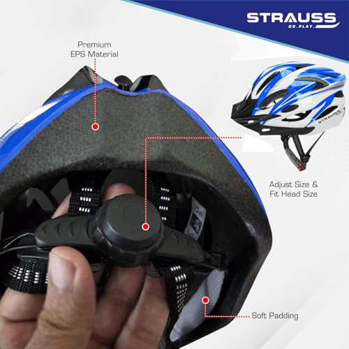 Strauss Adjustable Cycling & Skating Helmet with Detachable Visor | Light Weight with Superior Ventilation | Adjustable Strap with Comfortable Chin Padding | Ideal for Men, Women & Kids (White/Blue) - Image 4