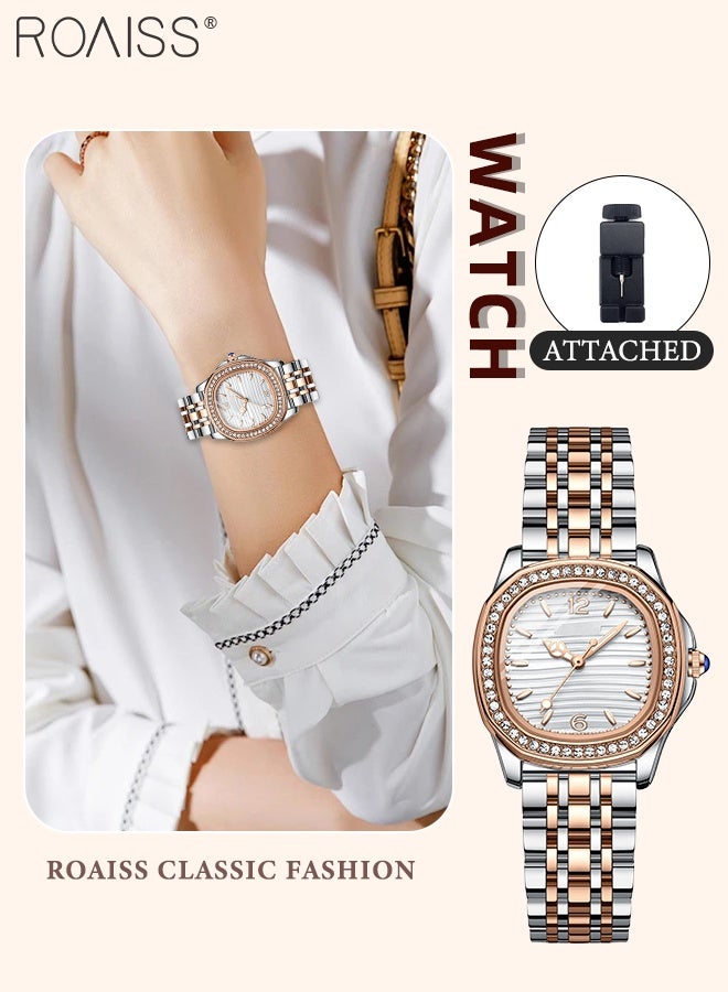 رويس ساعة كوارتز دائرية ريترو للنساء، شاشة تناظرية، مينا بيضاء مزينة بالزركون، ساعة يد أنيقة وخفيفة الوزن فاخرة ومضيئة ومقاومة للماء، هدية للسيدات - Image 1