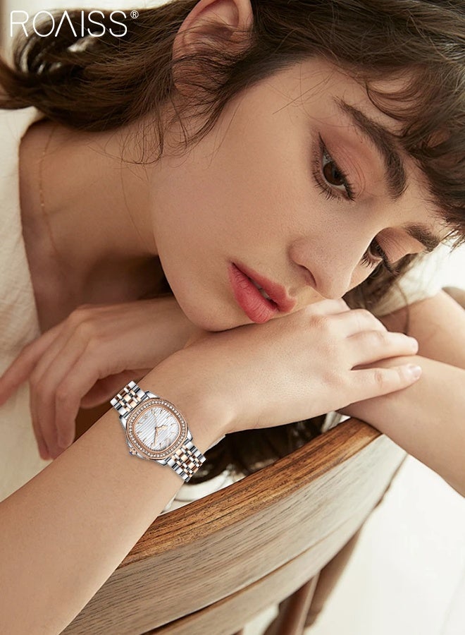 رويس ساعة كوارتز دائرية ريترو للنساء، شاشة تناظرية، مينا بيضاء مزينة بالزركون، ساعة يد أنيقة وخفيفة الوزن فاخرة ومضيئة ومقاومة للماء، هدية للسيدات - Image 2