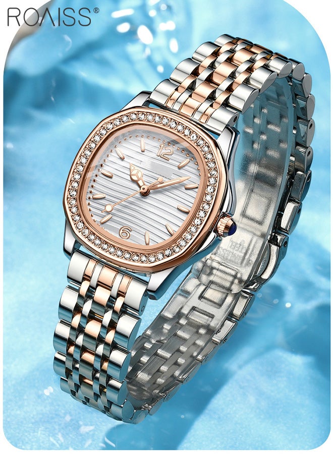 رويس ساعة كوارتز دائرية ريترو للنساء، شاشة تناظرية، مينا بيضاء مزينة بالزركون، ساعة يد أنيقة وخفيفة الوزن فاخرة ومضيئة ومقاومة للماء، هدية للسيدات - Image 5