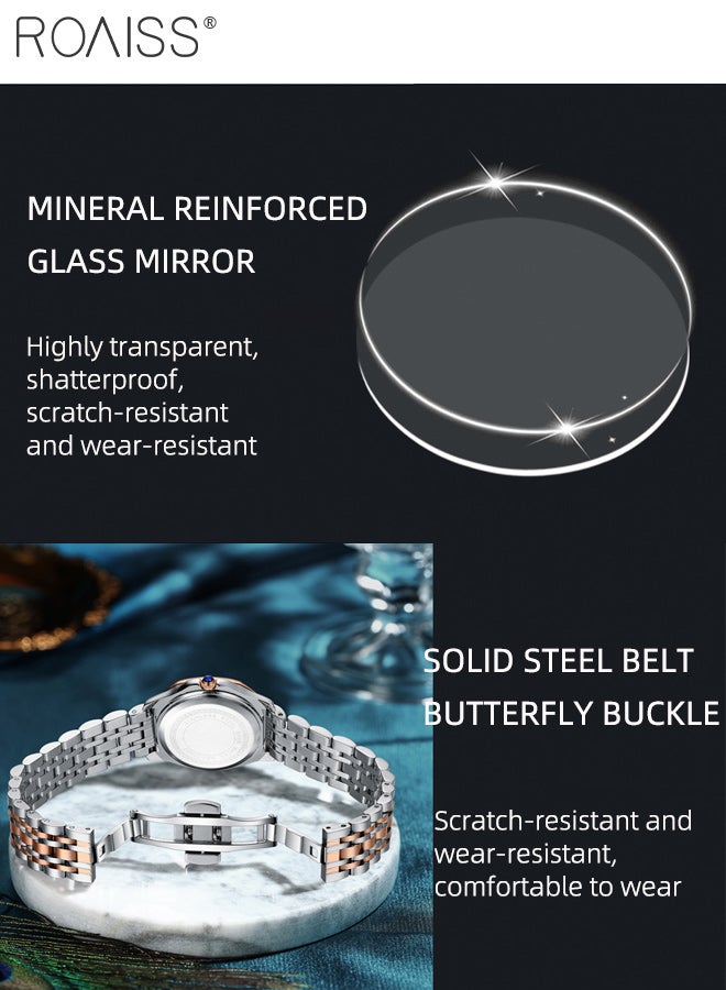 رويس ساعة كوارتز دائرية ريترو للنساء، شاشة تناظرية، مينا بيضاء مزينة بالزركون، ساعة يد أنيقة وخفيفة الوزن فاخرة ومضيئة ومقاومة للماء، هدية للسيدات - Image 4