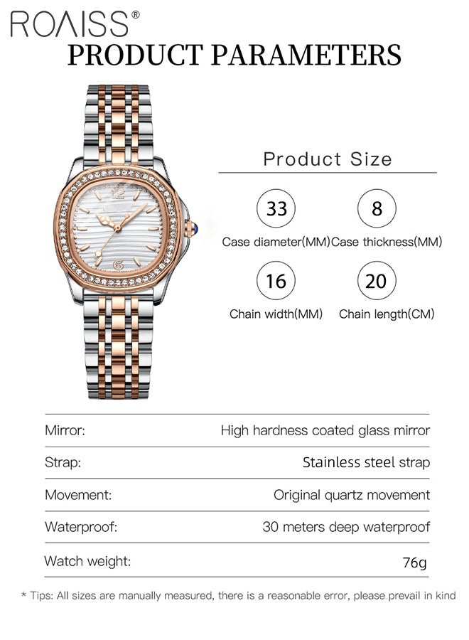 رويس ساعة كوارتز دائرية ريترو للنساء، شاشة تناظرية، مينا بيضاء مزينة بالزركون، ساعة يد أنيقة وخفيفة الوزن فاخرة ومضيئة ومقاومة للماء، هدية للسيدات - Image 3