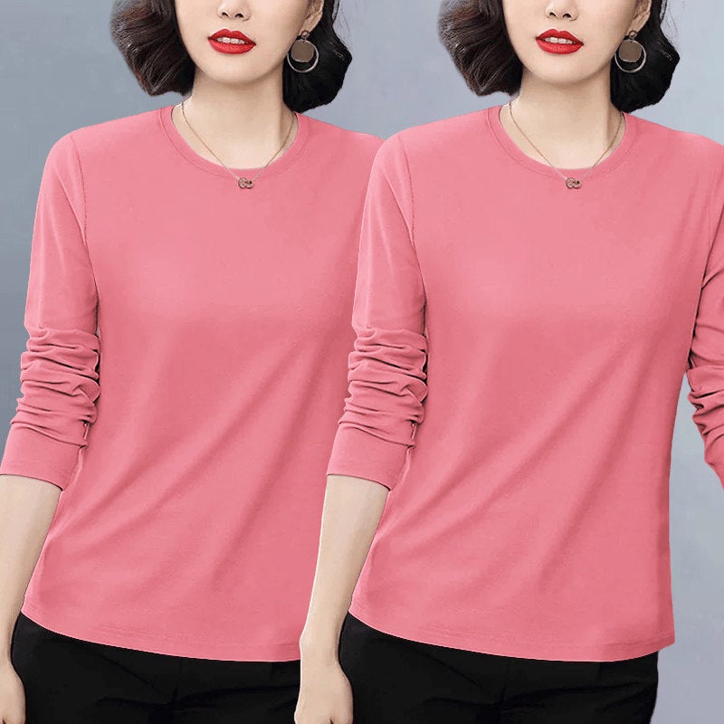 Pure cotton casual popular long-sleeved t-shirt for women's autumn 2025 new loose plus-size versatile age-reducing top with front shoulder - Image 3