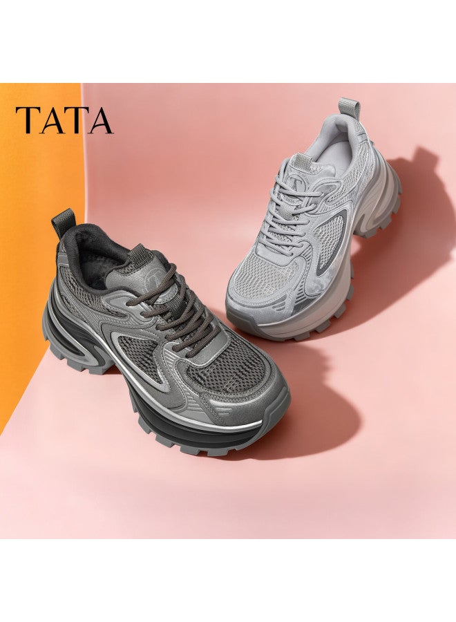 Tata  Spring Mall Fashion Casual Versatile Women's Dad Sneakers Gunmetal/grey (single Lining) Size 40 - Image 1