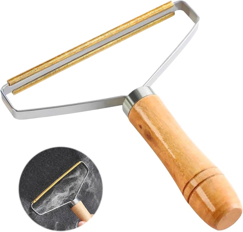 Wooden Handle Lint Remover with Copper Bristles Fabric Shaver Sweater DefuzzerRemoving pet Hair and Clothes Fuzz Remove Plush Fluff Balls for Pet Blankets Carpets Bed Blankets - Image 1