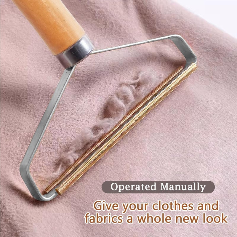 Wooden Handle Lint Remover with Copper Bristles Fabric Shaver Sweater DefuzzerRemoving pet Hair and Clothes Fuzz Remove Plush Fluff Balls for Pet Blankets Carpets Bed Blankets - Image 3