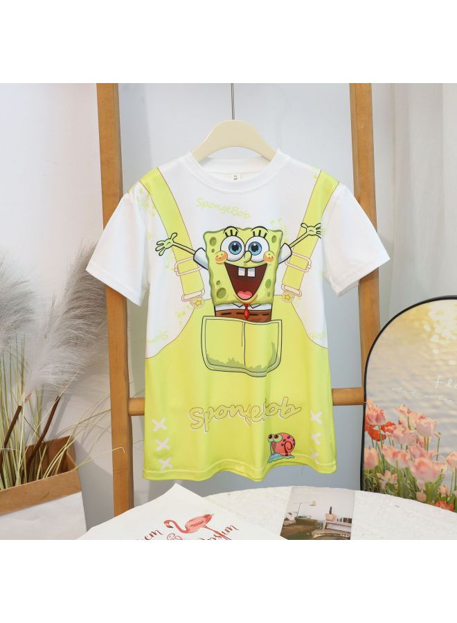 Cute Printed Cartoon Small And Medium-sized Children's Skirt Short-sleeved Summer New Baby Girl's Mid-length T-shirt Dress