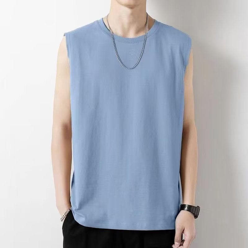 Mens Sleeveless Summer Gym Vest White fog blue 
