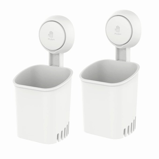 POWERFUL SUCTION TOOTHBRUSH HOLDER REMOVABLE DRILLFREE WALL SHOWER HOLDER FOR TOOTHBRUSH TOOTHPASTE RAZOR SELFDRAINING SUCTION CUP IN SHOWER KITCHEN TABLEWARE ORGANIZER WHITE 2 PACK