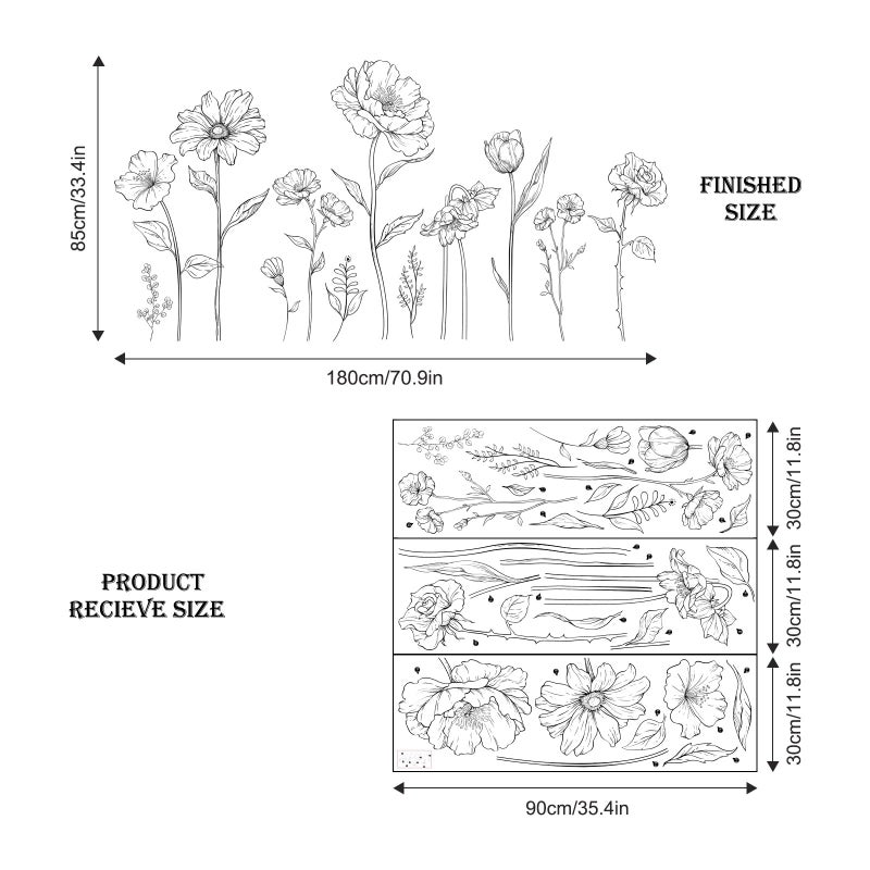 Supzone Large Black Boho Flower Wall Decals  3 Sheets Simple Sketch Floral Wall Stickers Peony Wildflower Peel Stick Wall Art Decor Girls Bedroom Home Room Office Garden Hall Adult(11.8x35.4 in/Sheet)  - Image 3