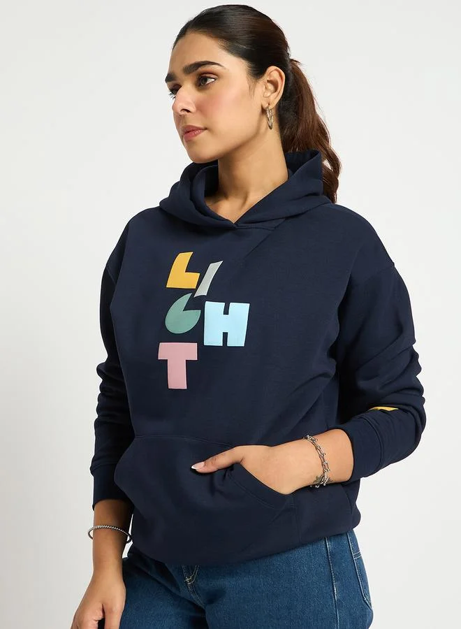 Femmella Navy Oversized Graphic Hoodie
